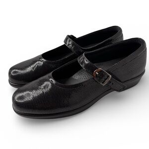 SAS Maria Mary Jane Comfort Shoes Size 7.5 NARROW Black Snake Leather Print NEW